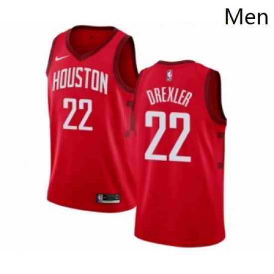 Mens Nike Houston Rockets 22 Clyde Drexler Red Swingman Jersey Earned Edition